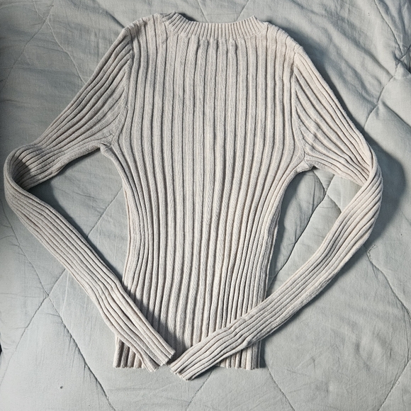 AMERICAN EAGLE Cream Crew neck Bodycon Sweater Long Sleeve Soft XXS NWT AE - Picture 3 of 6